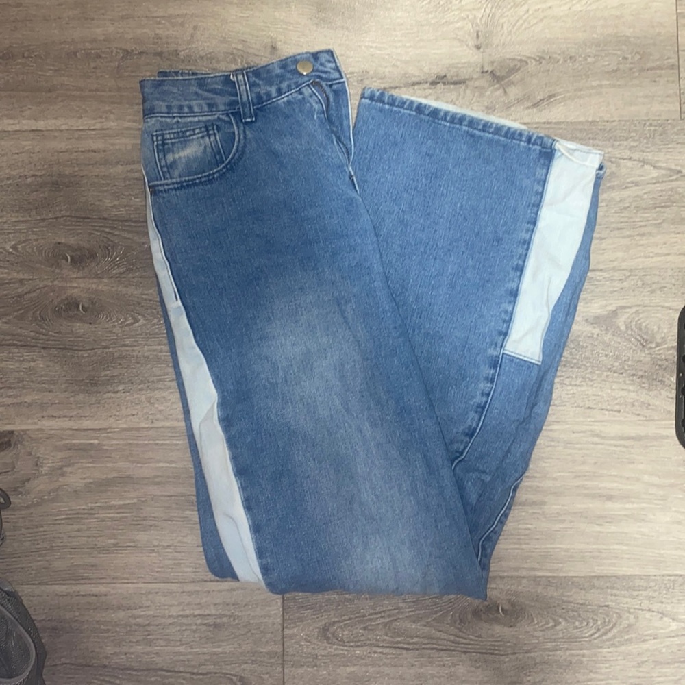 Romwe, small, patch jeans, high-waisted wide leg
